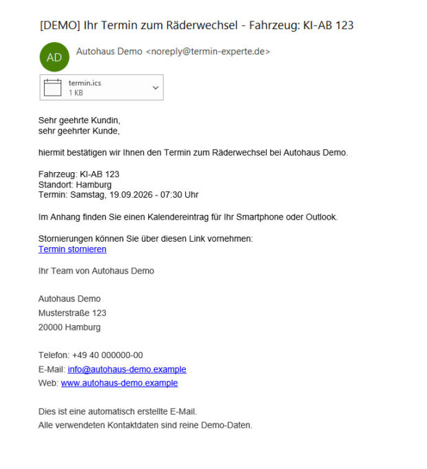 E-Mail Terminbestätigung