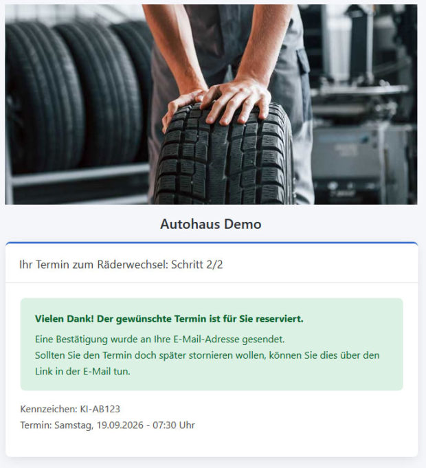 Buchungsvorgang Bestätigungsmeldung